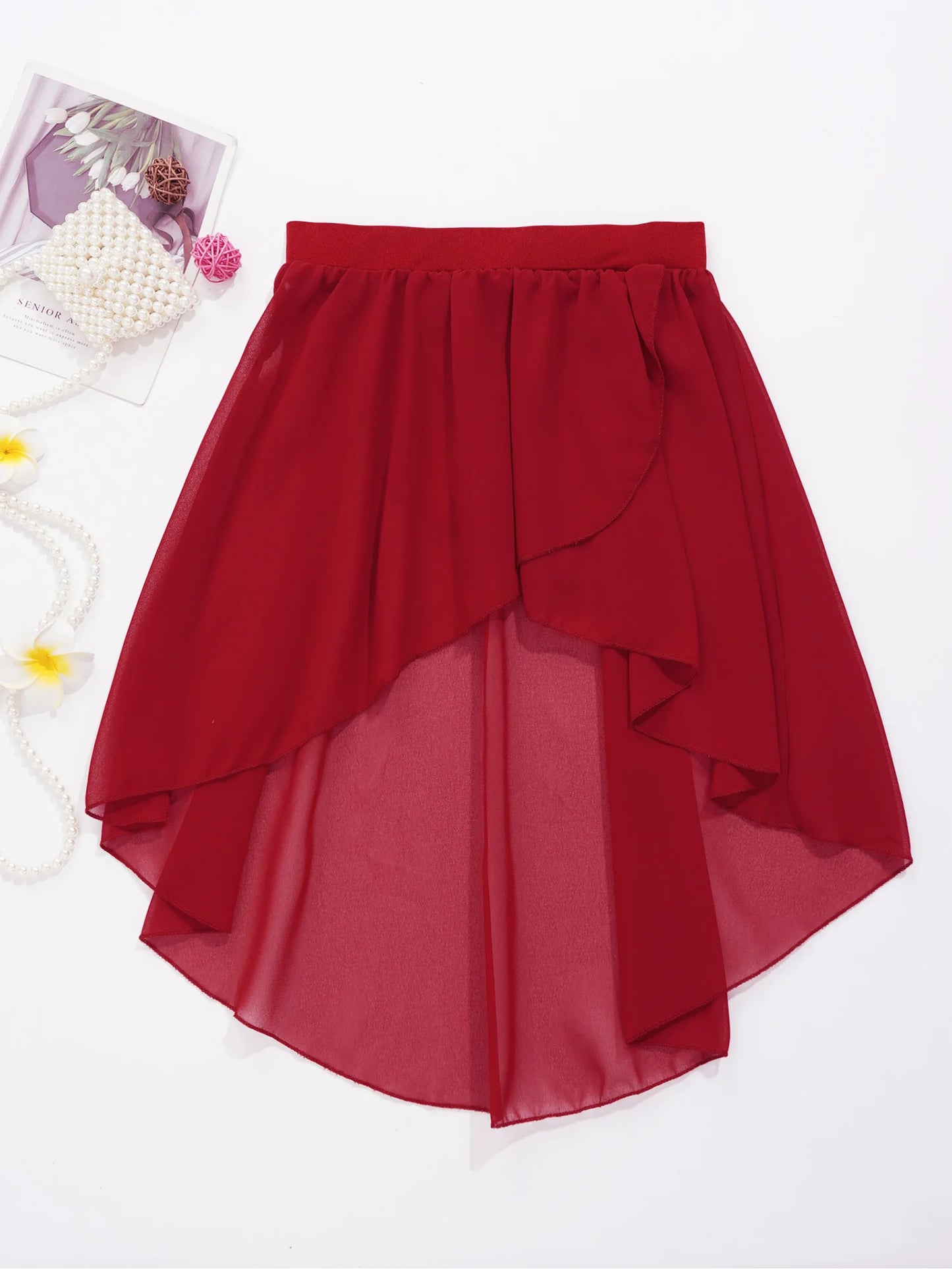 Girls Skirts High-Low Chiffon Skirt for Girl Elastic Waistband Ballet Modern Lyrical Dance Leotards Wrap Skirt Child Dancewear