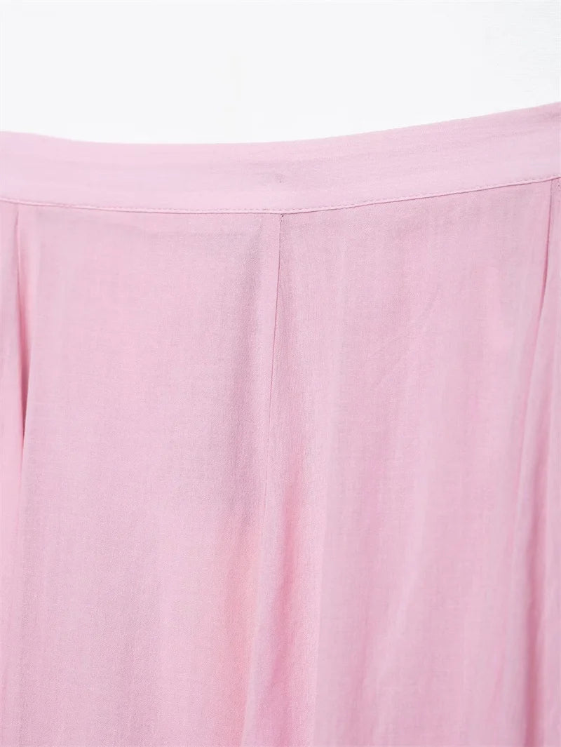 Women's Skirt New Summer 2025 Pink Pleated Midi Skirt A hem looks slim Casual and versatile Fresh and fashionable