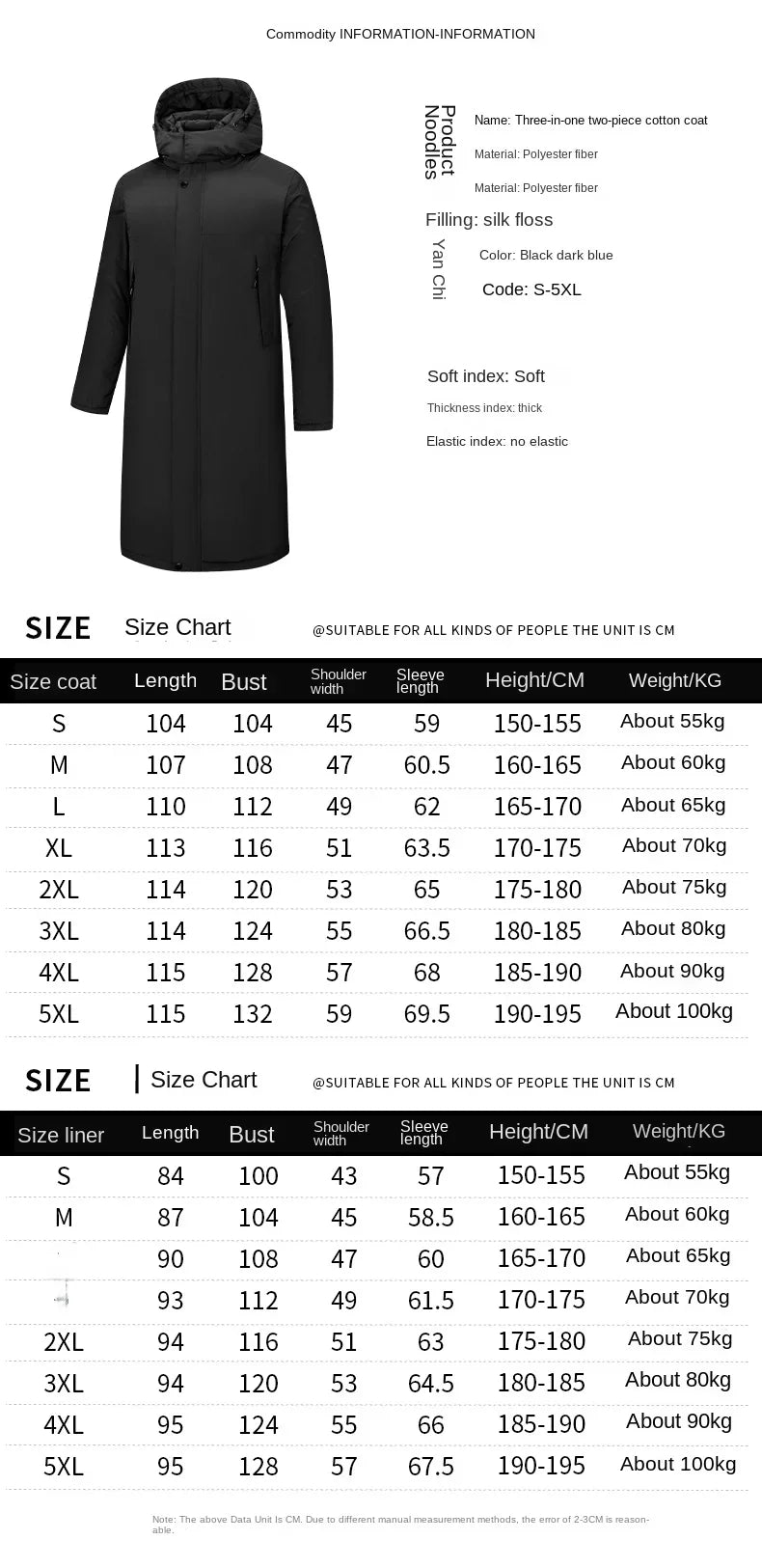 Winter Jacket 3 1-in -1 Removable 2-piece Set Mens Retro Long Warm Padded Jacket Snow Waterproof Thick Hooded Windbreaker Parkas