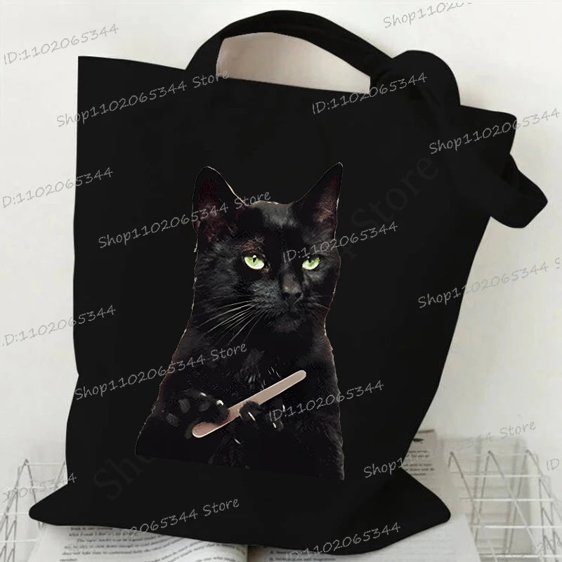 Women's Handbags Meme Cat Funny Canvas Shopping Bags Cartoon Animal Shoulder Bag Folding Reusable Tote Bags For Women Men