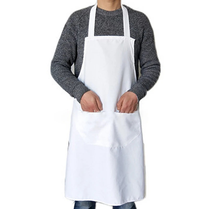 Kitchen Cooking Apron Women Men Solid Color Thicken Household Cleaning Sleeveless Cotton Polyester Apron Cotton Double Pocket