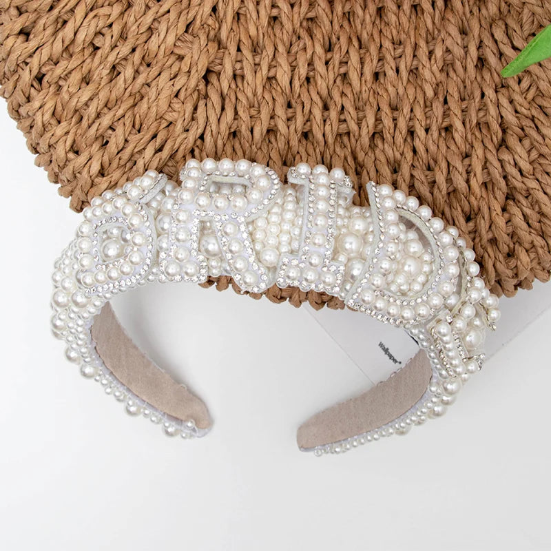 Bridal Hairband Pearl Crown with Headscarf Bride To Be Luxury WIFEY Hair Accessories Wedding Engagement Dinner Decoration Gift