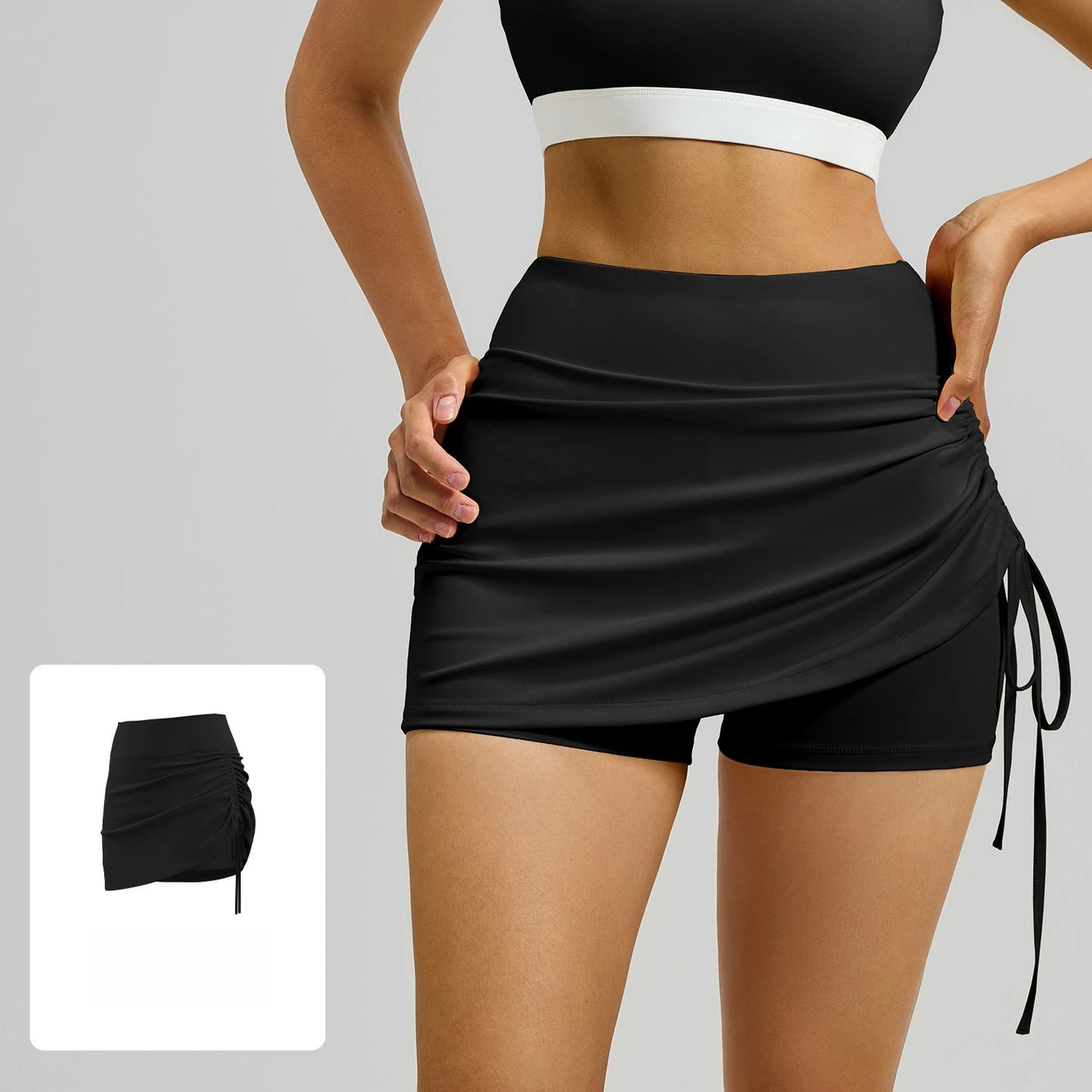 Shirring Sports Skirts with Safety Trousers for Women High Elastic Fashion Casual Fitness Skirts Fake Two Pieces Yoga Skirts