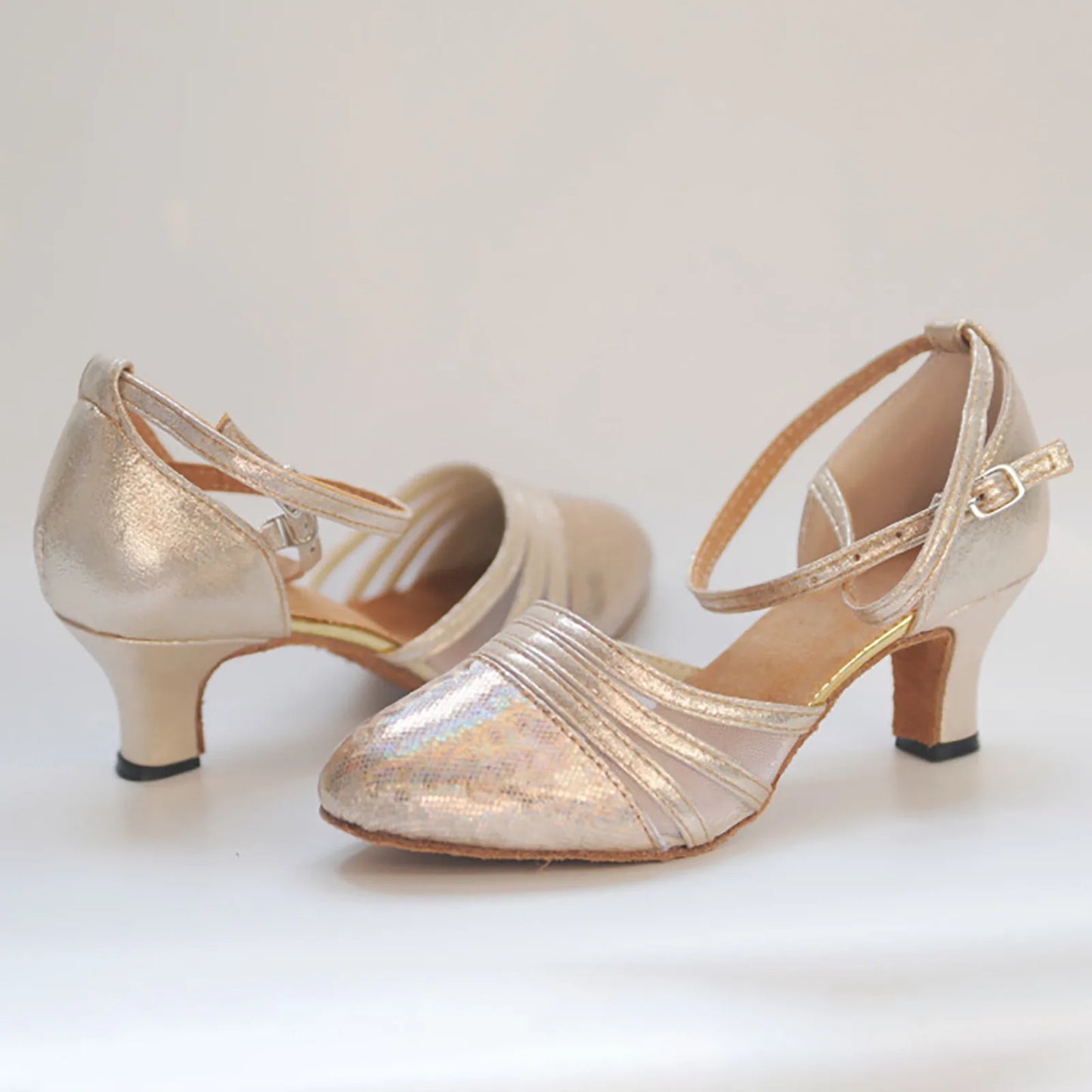 Fashion Latin Dancing Shoes Women Soft Rubber Sole Closed Toe Modern Tango Ballroom Party Lady Sequins Latin Dance Shoes