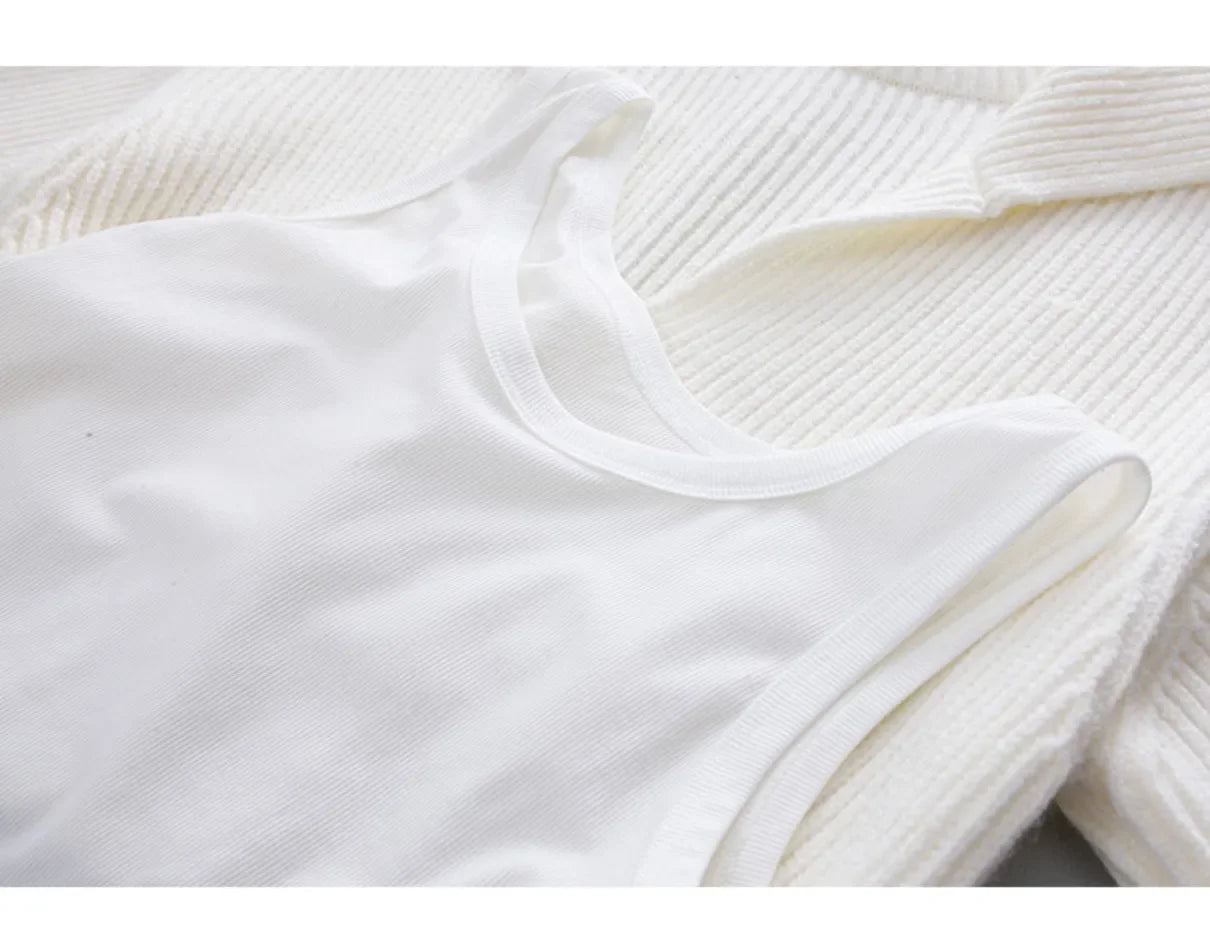 Women's Sweaters Fall/winter 2025 New In Deep V Lapel Pullover Sweater Camisole Two-piece Set Sweater Set Office Lady Jumpers
