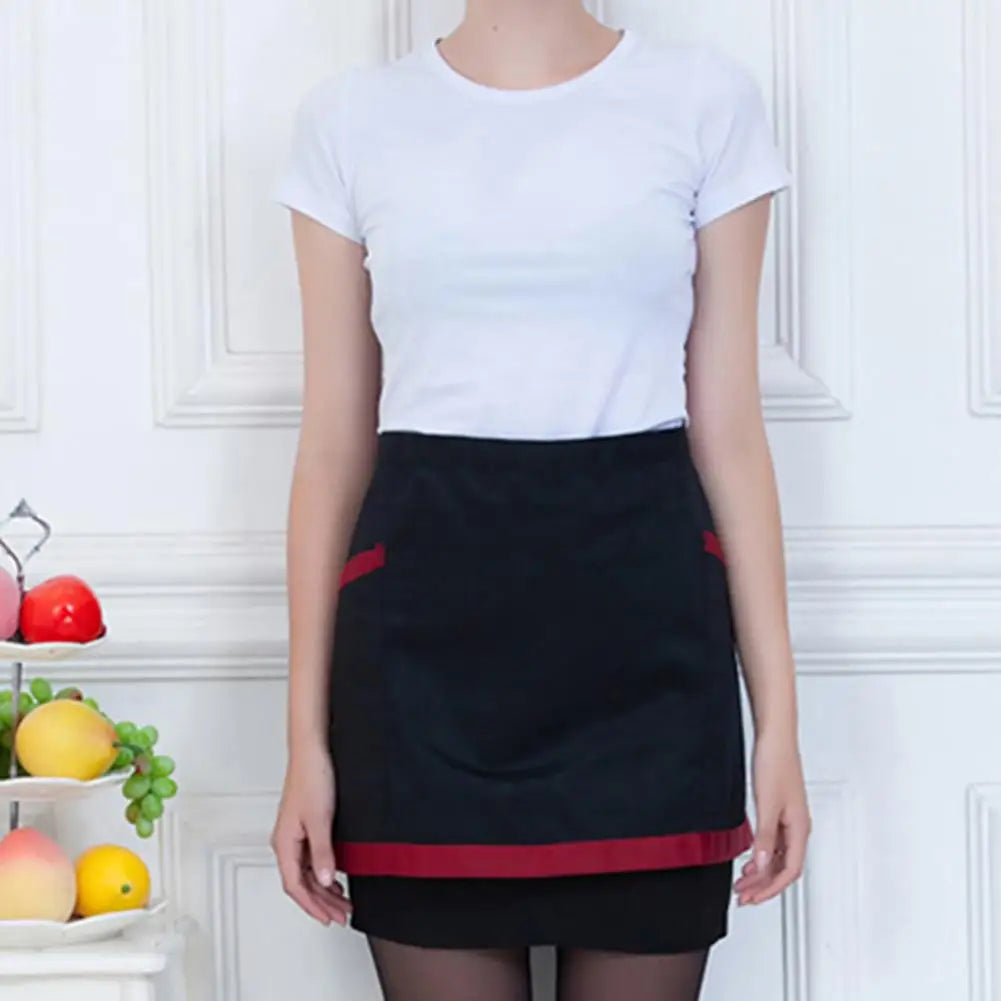 Kitchen Cooking Apron Unisex Striped Plaid Apron With Pocket Waterproof Men Women Waist Apron For Restaurant Bar Short Pinafore