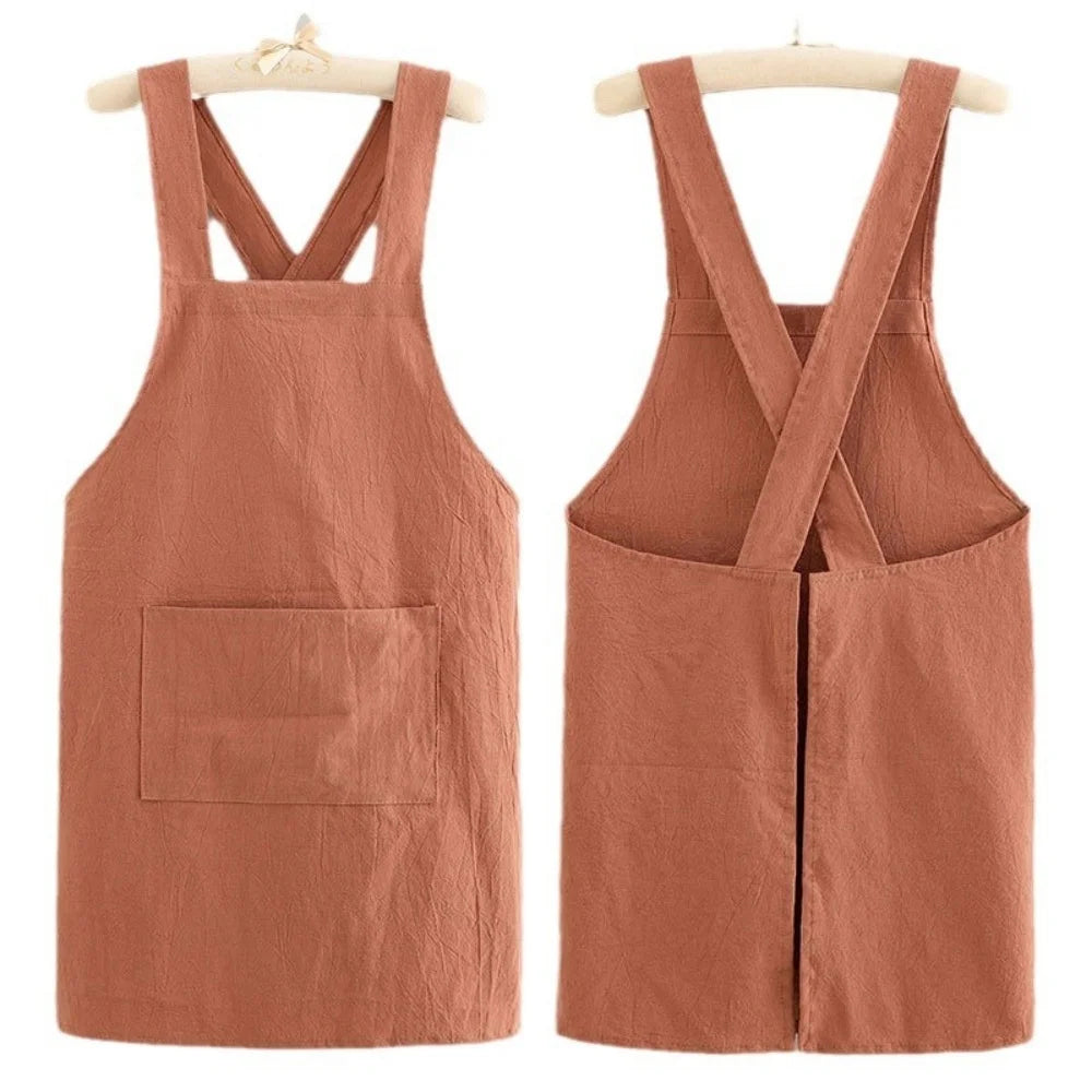 Kitchen Apron Loose Comfortable Cotton Cloth Apron Kitchen Cleaning Apron Breathable Waist Work Clothes For Painting Barber