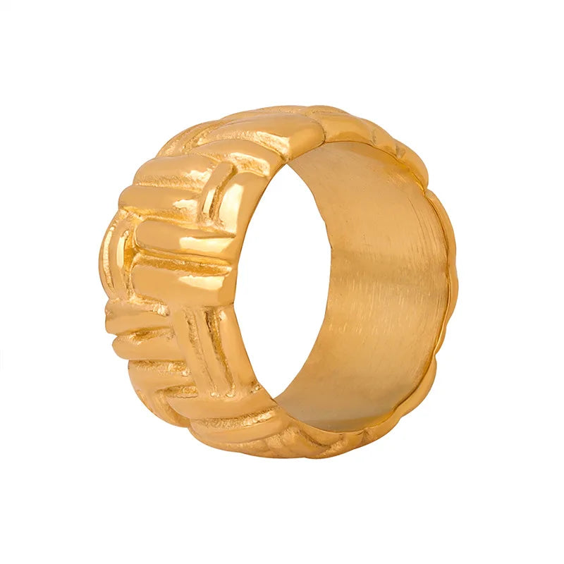 Modern Stainless Steel Round Ring for women PunkIrregular Ring 18K Gold Plated Jewelry Female Luxury Accessory Wholesale