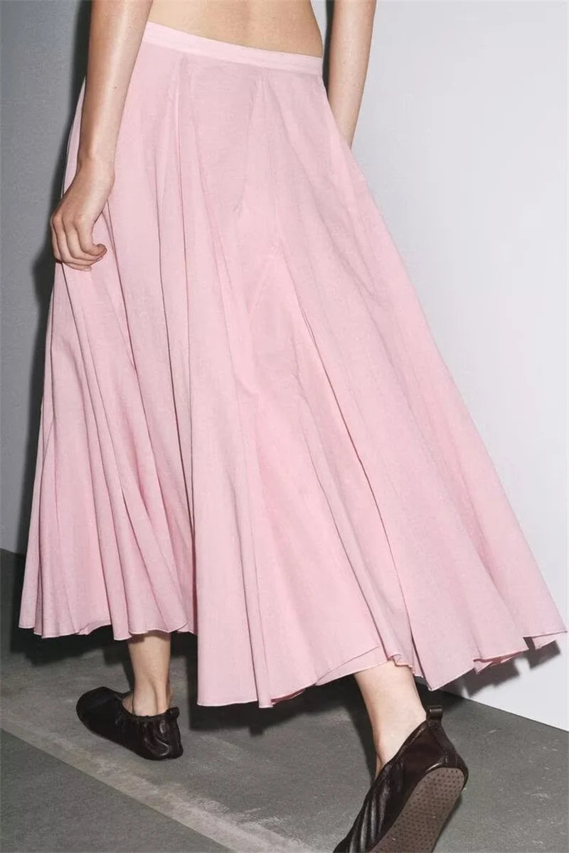 Women's Skirt New Summer 2025 Pink Pleated Midi Skirt A hem looks slim Casual and versatile Fresh and fashionable