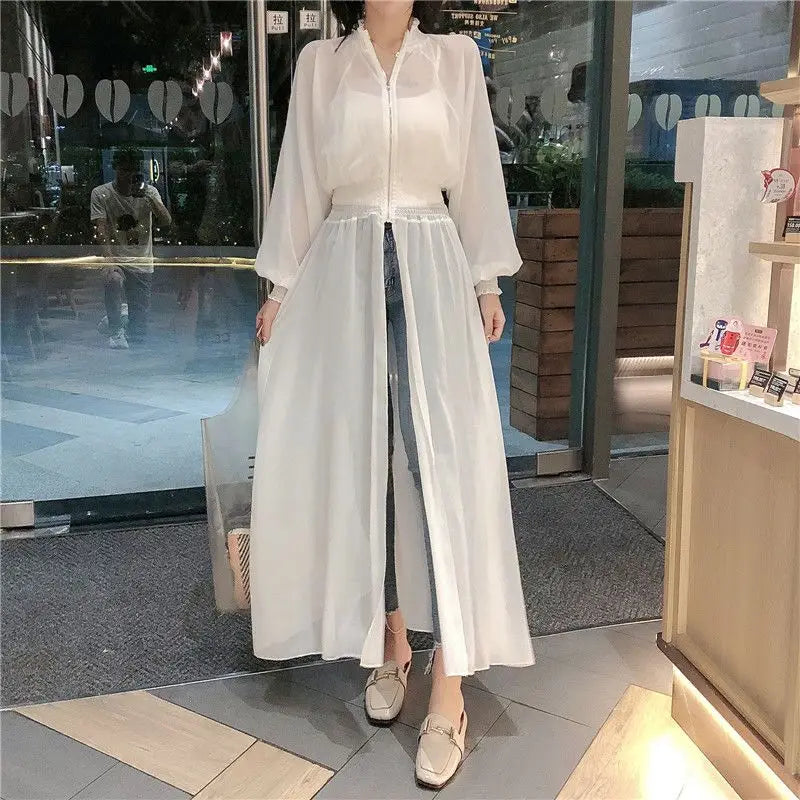 Long Jackets Women Summer Thin Sun-proof Korean Fashion Ins Sheer Breathable Casual New Solid Clothing Female Harajuku All-match