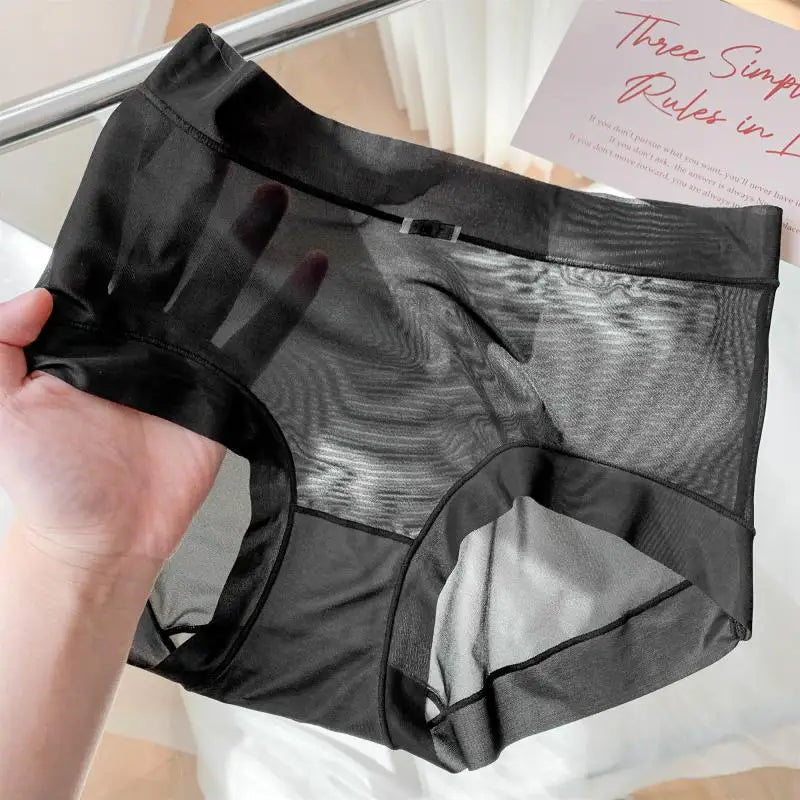 3PCS Women Seamless Panties Ice Silk Transparent Breathable Antibacterial Panty Mid-waist Briefs Cotton Underwear
