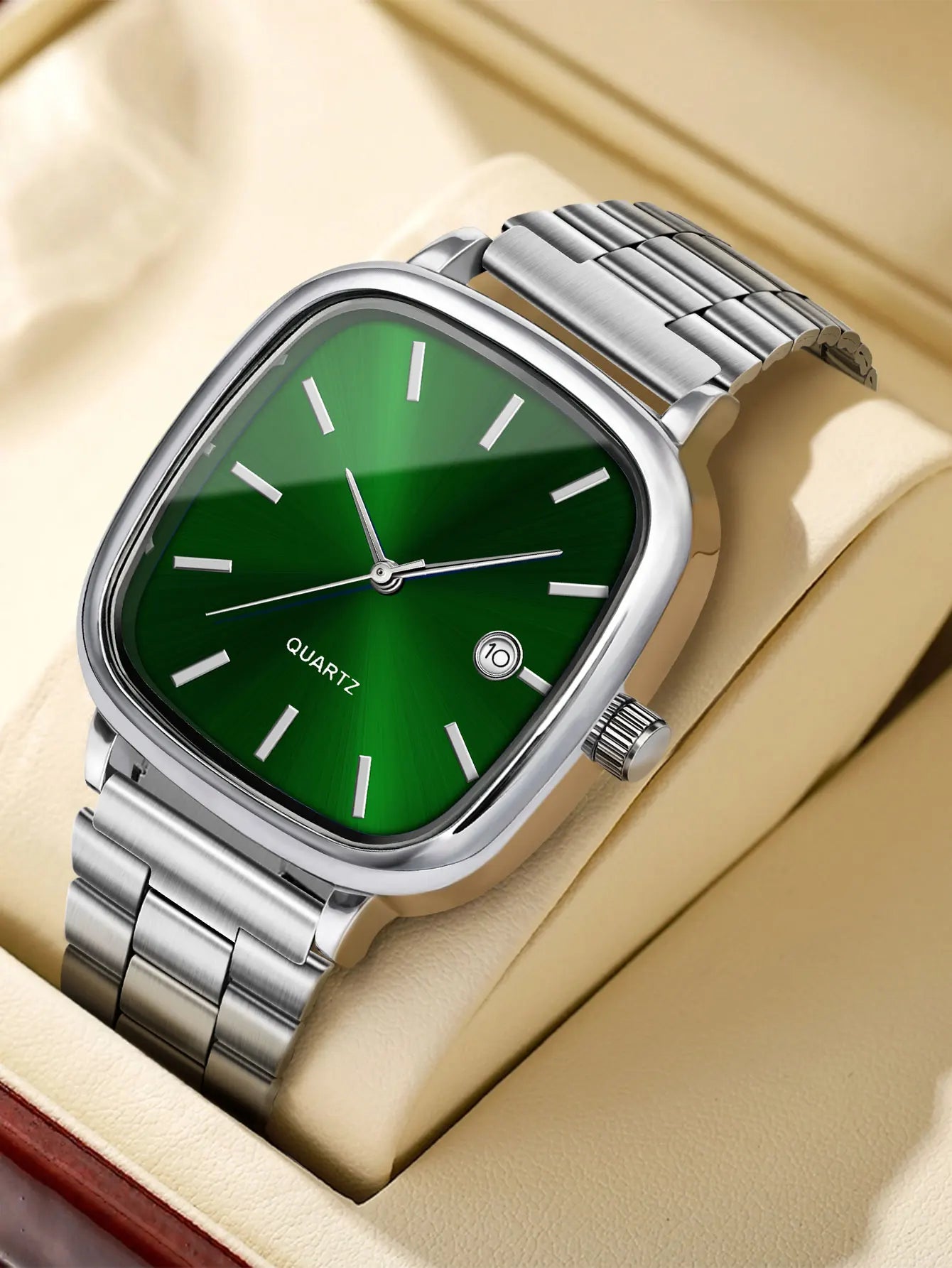 LUCKY FOX Modern minimalist square watch Business mens metal watch stainless steel chain multi-scene commuter watch