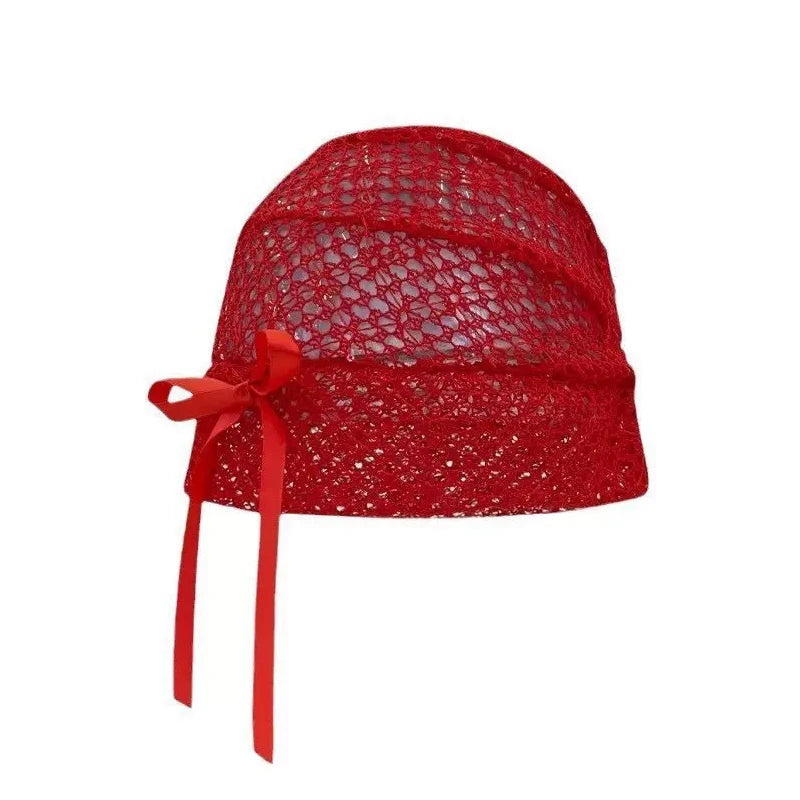 Women's Hat Hollow Bow Solid Color Simple Versatile Fashionable Personalized Pile Caps Elastic Sweet Elegant Lace Y2k Hats Girl