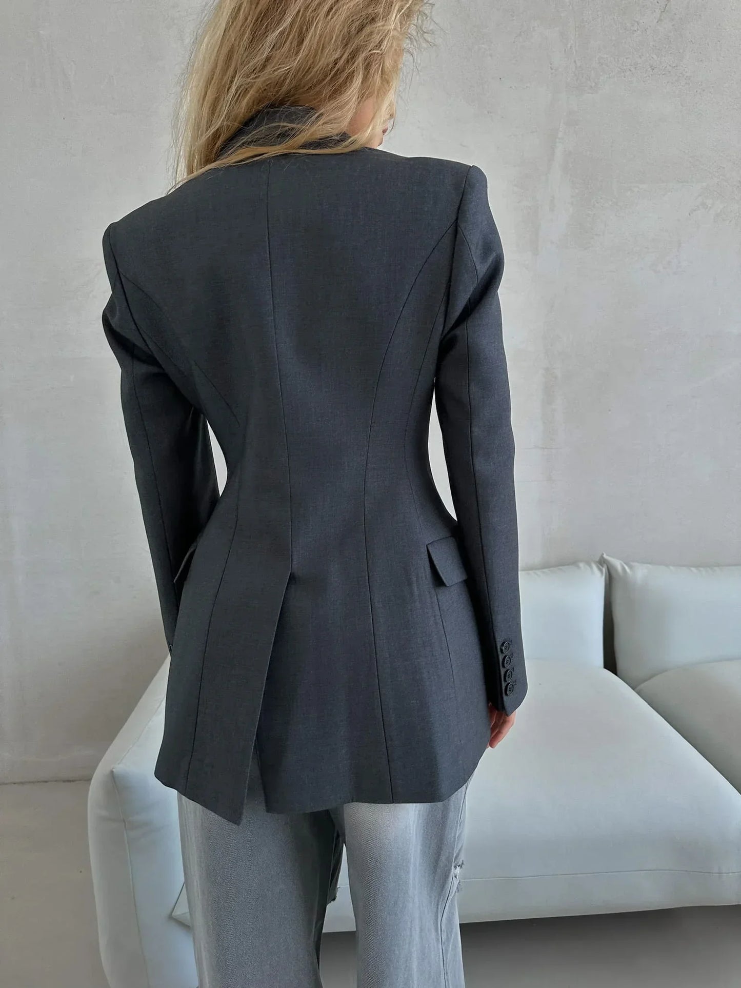 Blubelle Blazer Women Autumn Winter Slim Waist Chic Blazer Coats Office Ladies Double Breasted Fashion Jacket Women Clothing