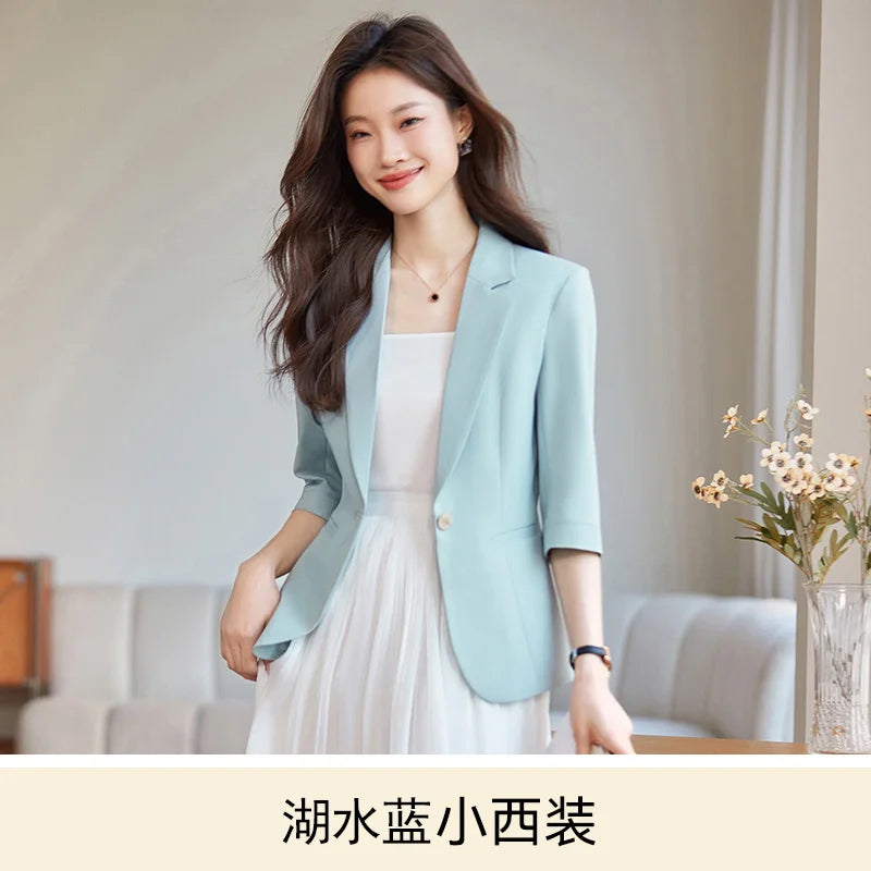 Women's Suit Female Clothing Elegant Woman Oversize Student Fashionable Slim Fit Seven Quarter Rolled Shoulder Pads Tops
