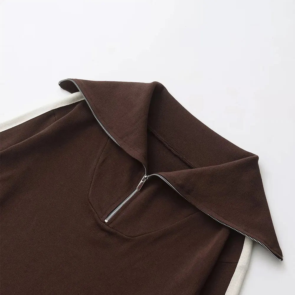 Women's Fashion Two-Piece Set with Side-Stripped Knit Sweater And High-Elastic Waist Straight Pants Female Casual Outfit