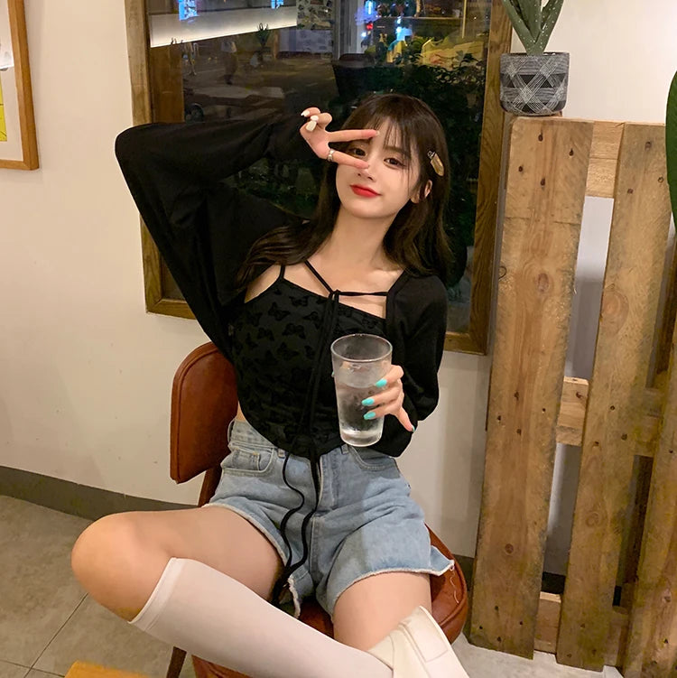 Sweater Cardigan Women Summer Thin All-match Sun-proof Lace-up Simple Fashion Street Wear Vacation Popular Casual Vintage Chic