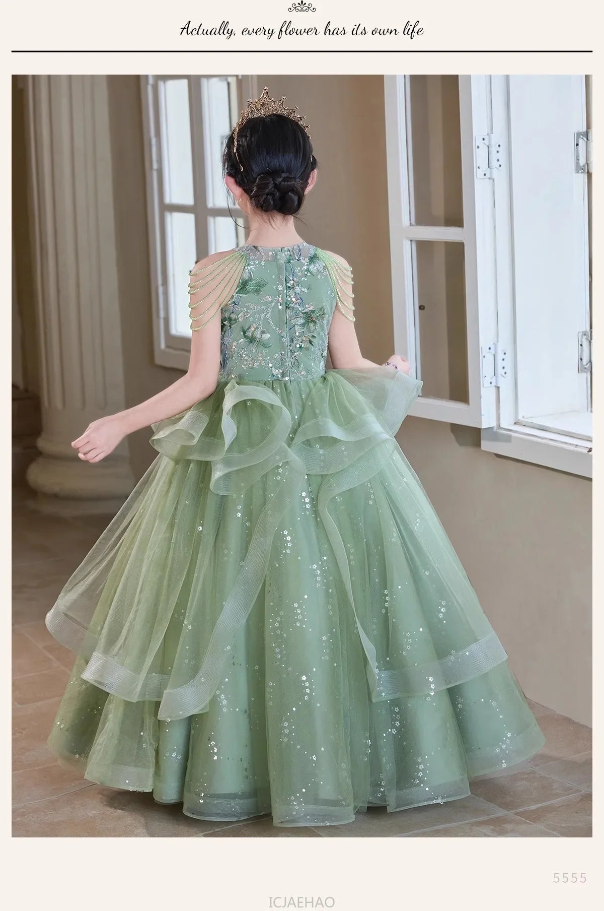 Teen Girl Clothes Green Girls Princess Dress Kids Pageant Host Gown Birthday Party Outfit PianoFormal Wear Recital Performance