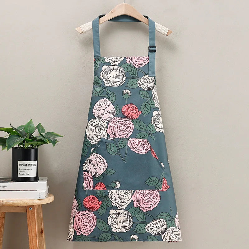 Kitchen Apron Household Waterproof and Oil-proof Kitchen Apron Cooking Baking Work Clothes Drawing Aprons Art Smock for Women