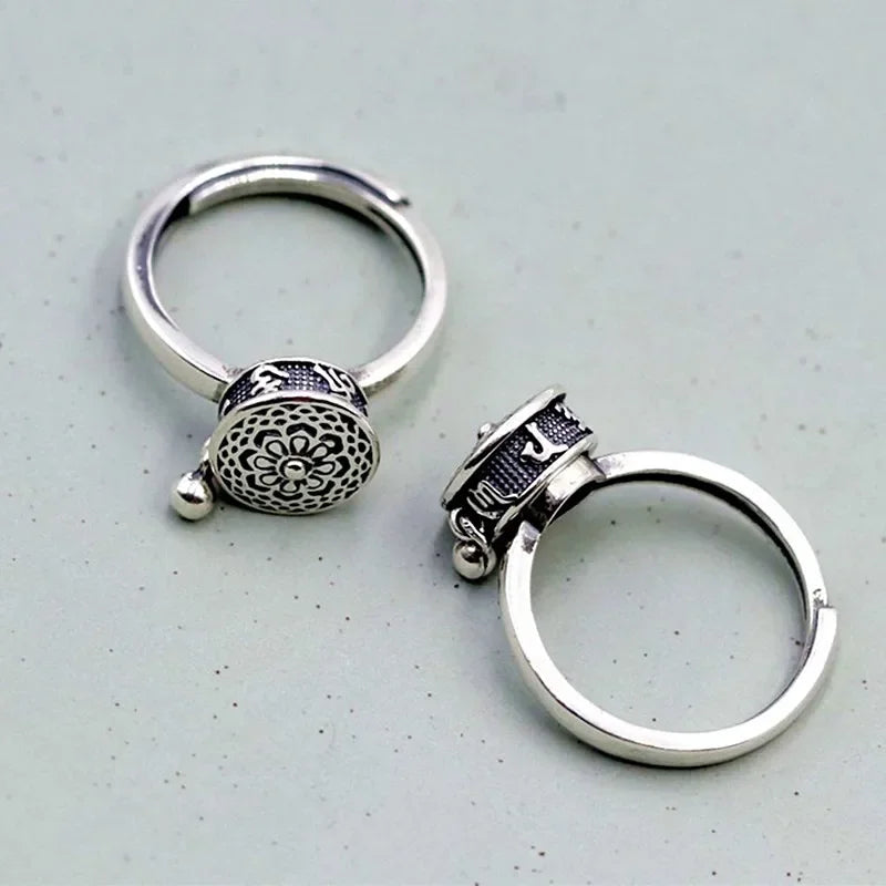 Rotatable Anti Stress Relief Anxiety Adjustable Ring Good Luck Buddhist Tibetan Prayer Wheel Men and Women Ring Fashion Jewelry