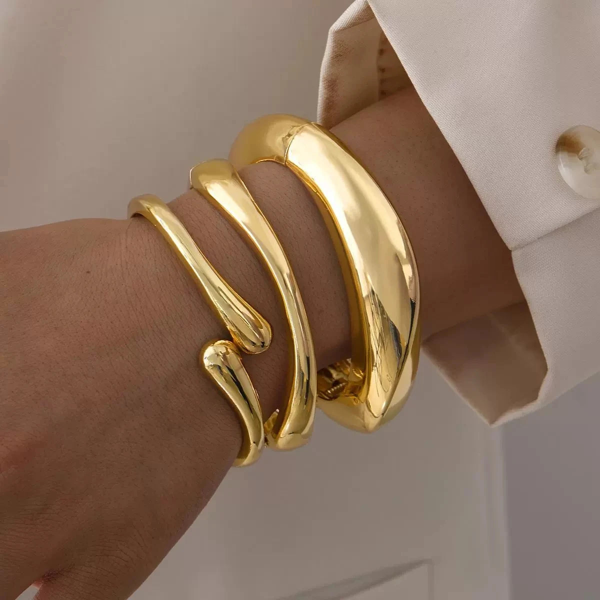 Simple Teardrop Shaped Bangle For Women Creative Gold Silver Color Adjustable Cuff Open Bracelet Girls Fashion Jewelry