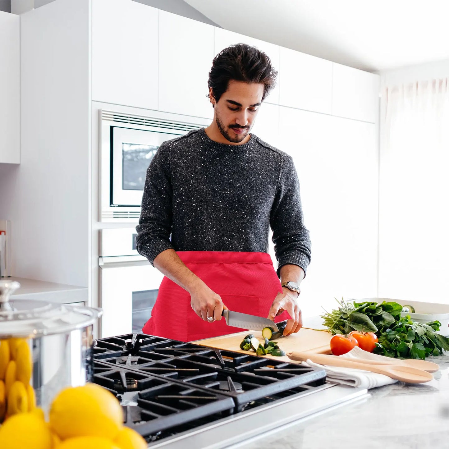 Red Brown Kitchen Half-Length Short Apron Household Cleaning Chef Apron Kitchen Men'S Hotel Restaurant
