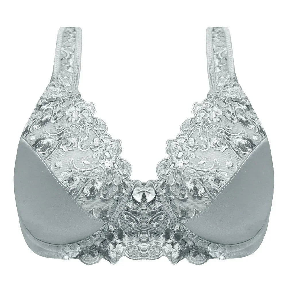 Bra For Women Lace Full Coverage Minimizer Non-Padded Underwire Woman Floral Embroidery Female Plus Size B C D E F G H I NM21