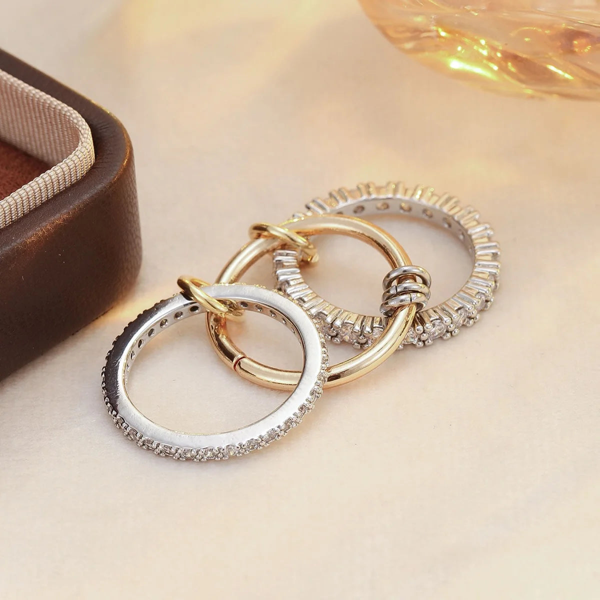 A Three-Ring Stacked Ring, Made Of Copper, Anti-Fading, Anti-Stress And Anxiety-Relieving, Suitable For Boys And Girls