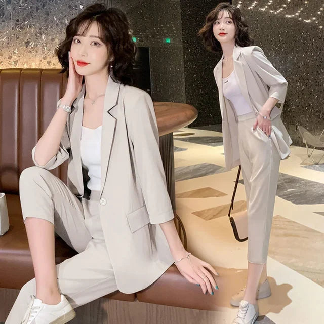 Women's Business Suit Summer New Fashion Temperament Casual Online Celebrity Business Suit Small Professional Suit Two Pieces
