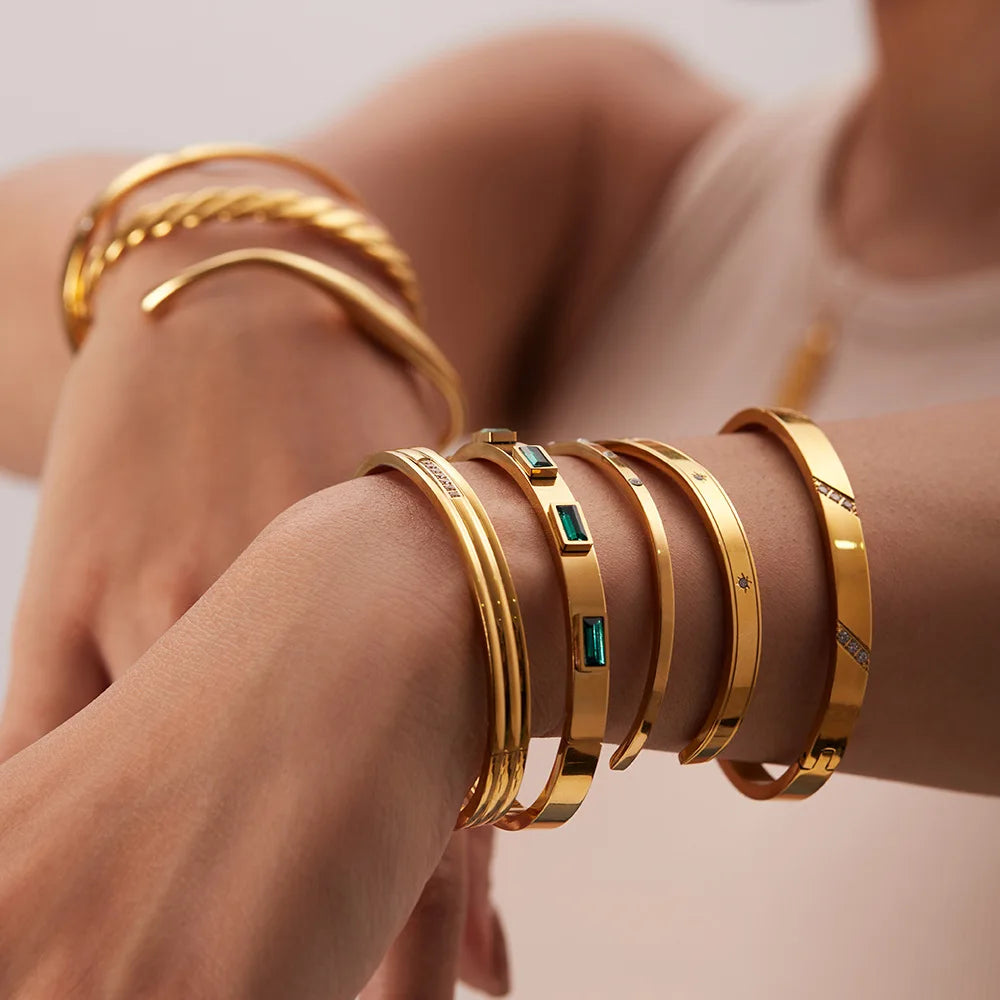 Fashion Punk Cuff Bangles For Women Dainty Zircon Inlaid Bohemia Indian Bracelets & Bangles Women's Female Cute Ladies Jewelry