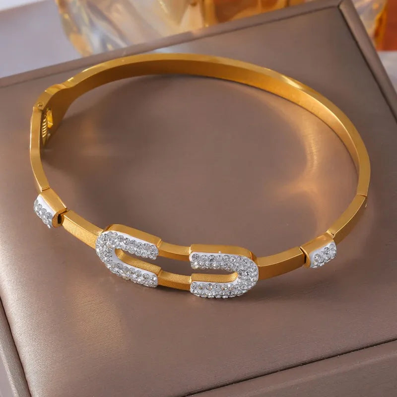 Stainless Steel Bracelet Bangles For Women Gold Plated With Zircon Waterproof Women's Hand Bracelets Bangle Luxury Woman Jewelry