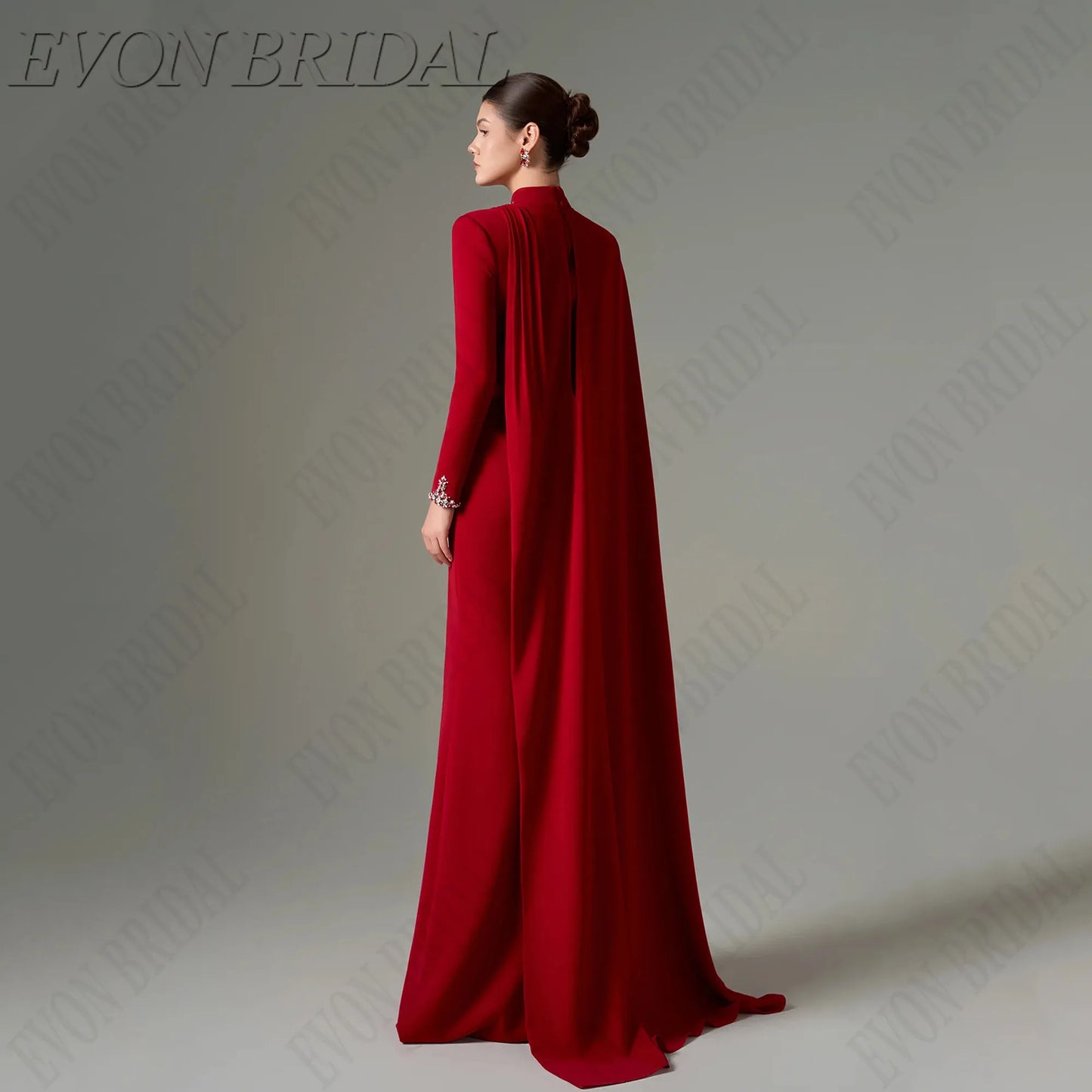 EVON BRIDAL High Neck Long Sleeves Formal Evening Gown Beading Satin Celebrity Red Carpet Dresses Mermaid فساتين سهرة Customized