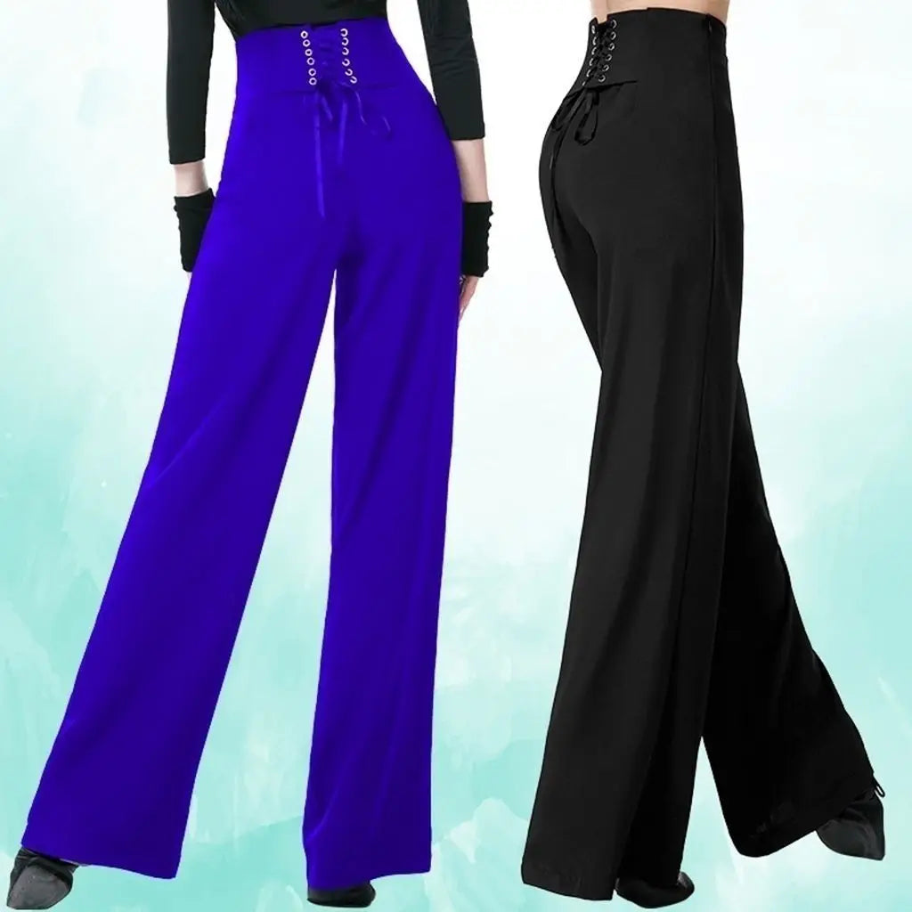 Women Trousers Latin Dance Pants Modern Dance Ballroom Dancing Wide-Leg Pants Ladies High Waist Casual Loose Chiffon Trousers