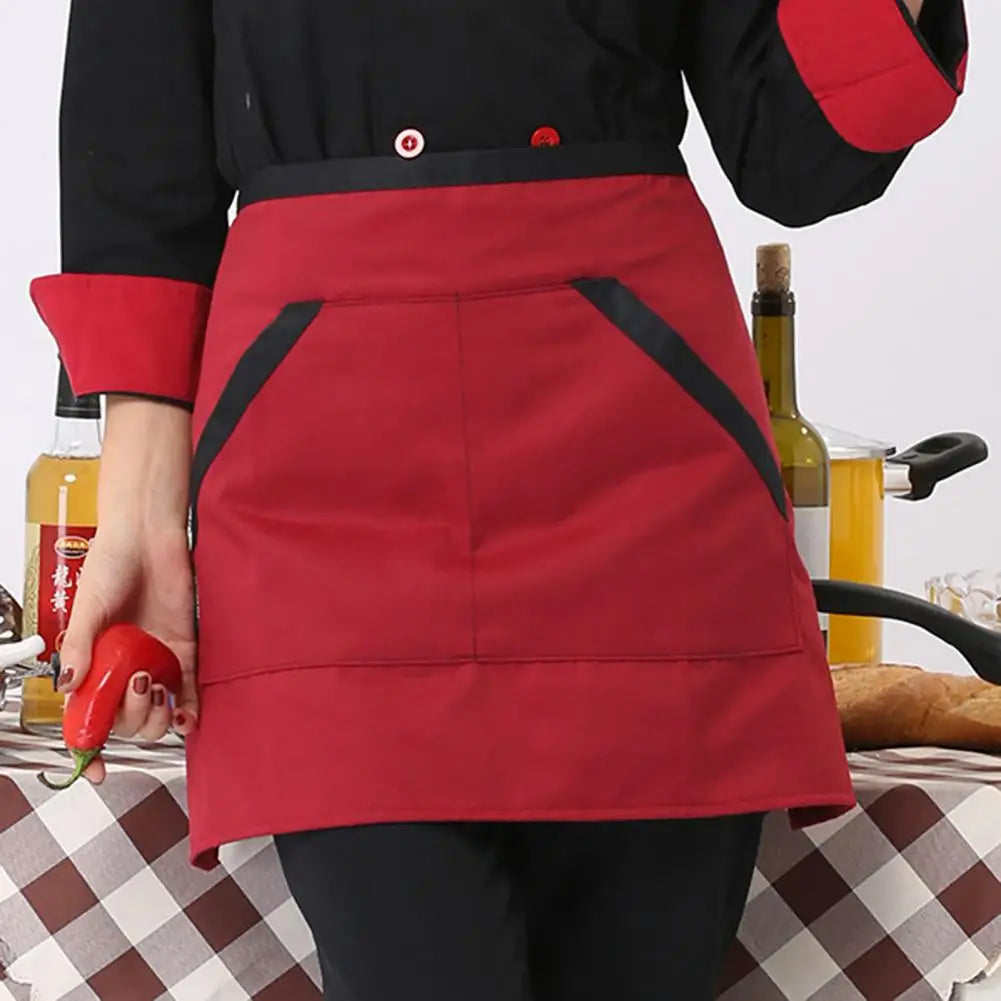 Kitchen Cooking Apron Unisex Striped Plaid Apron With Pocket Waterproof Men Women Waist Apron For Restaurant Bar Short Pinafore