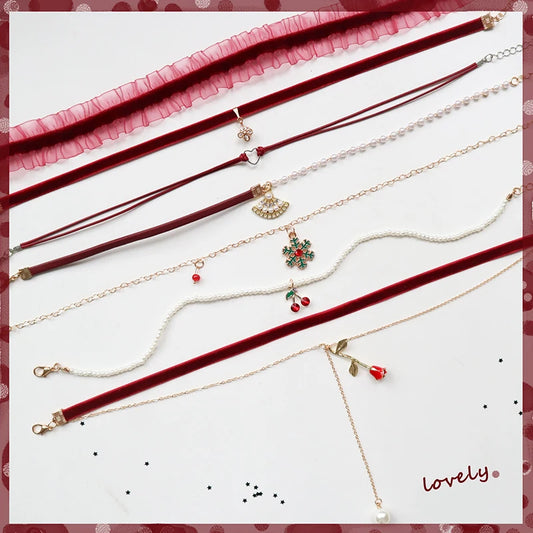 Fashion Lace Necklace For Women Adjustable Elegant Snowfake Strawberry Pendant Velvet Choker Necklace Collar Party Jewelry Gift