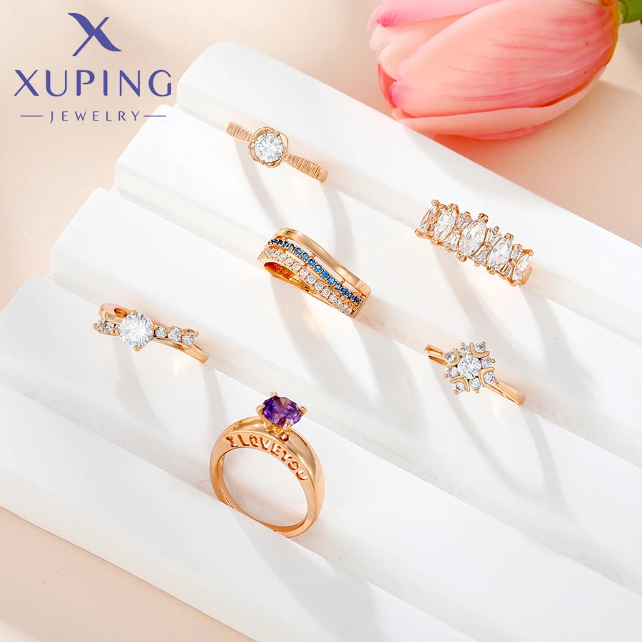 Xuping Jewelry Fashion Charm Mixed Rings Group Popular Rings for Women Gold Plated Party WeddingGift