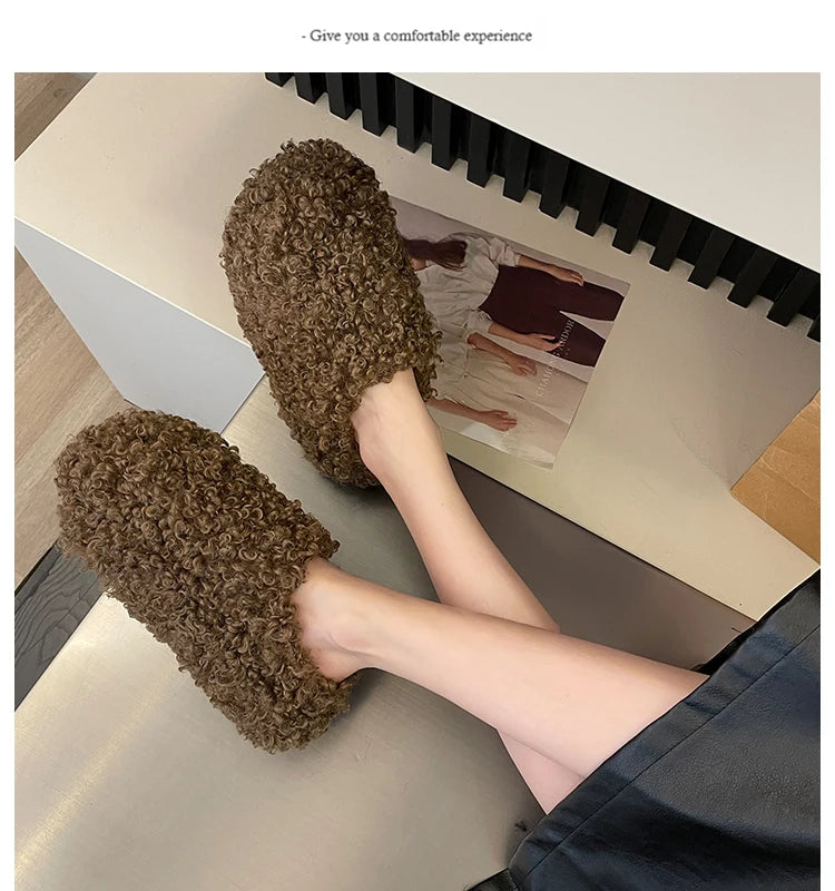 Shoes Woman 2025 Cover Toe Slippers Casual Platform Fur Flip Flops Pantofle Luxury Plush New Slides Shoes Woman 2024 Plush Slipp