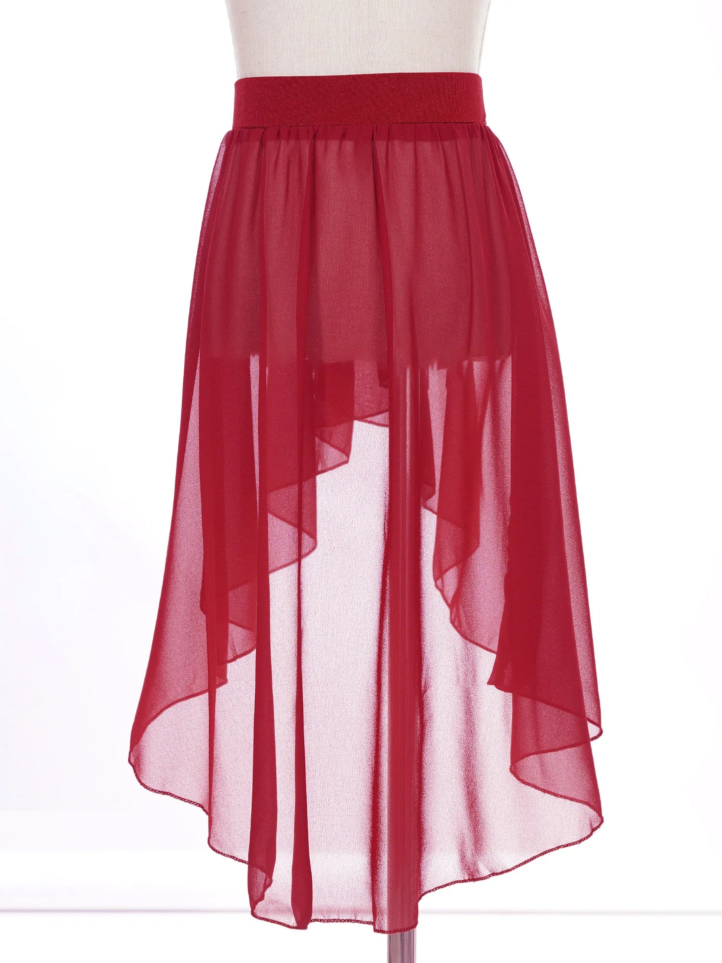 Girls Skirts High-Low Chiffon Skirt for Girl Elastic Waistband Ballet Modern Lyrical Dance Leotards Wrap Skirt Child Dancewear