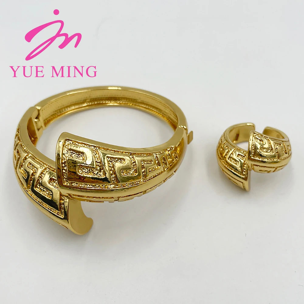 Luxury Bangles Ring for Women African Jewellery Rose Gold Color Jewelry Sets Brazilian Wedding Charm Bracelets Anniversary Gifts