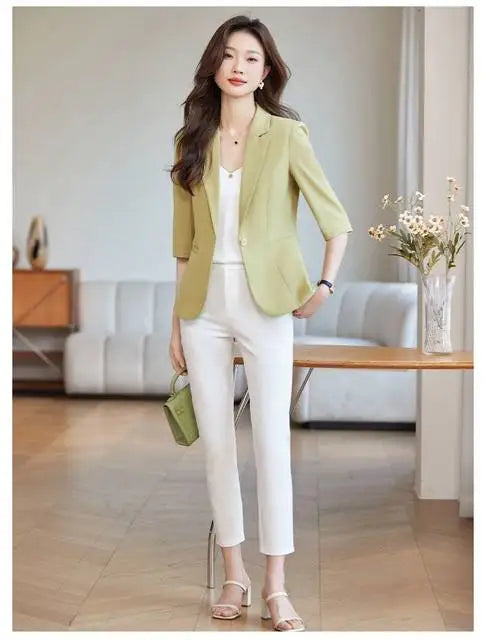 Women's Suit Female Clothing Elegant Woman Oversize Student Fashionable Slim Fit Seven Quarter Rolled Shoulder Pads Tops