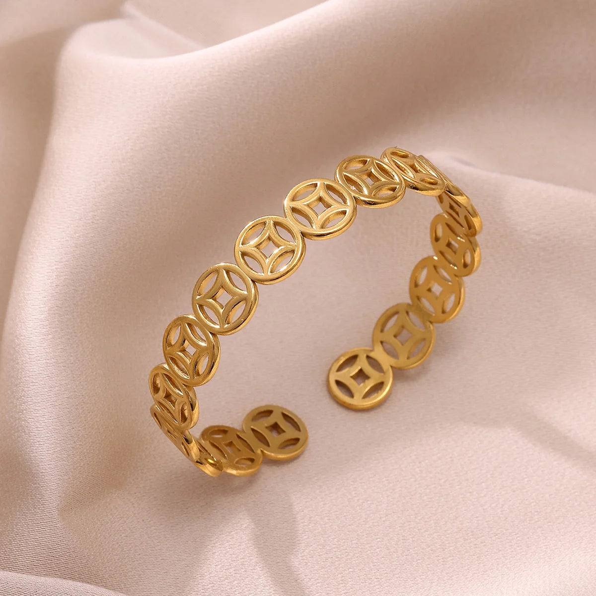 Cuff Bangles For Women Gold Color Punk Geometric Ginkgo Open Bracelet Turtle Jewelry Stainless Steel Waterproof Summer Party