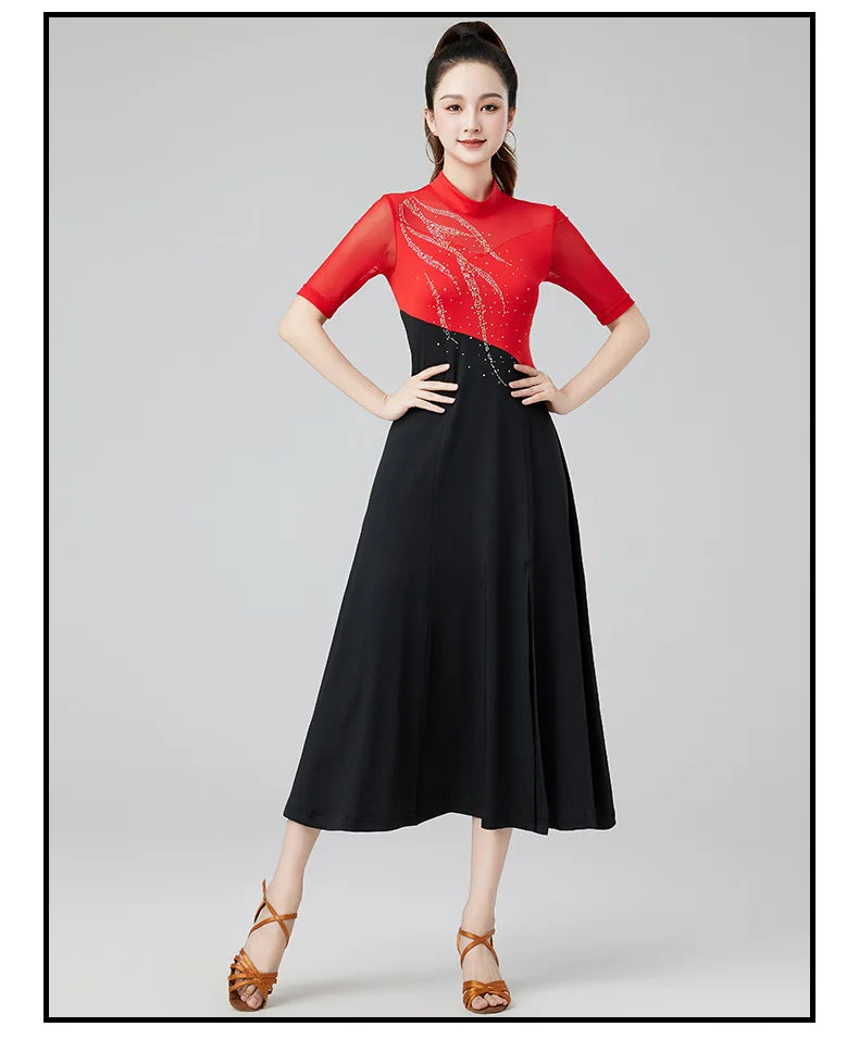 Women Evening Dresses Advanced Latin Dance Practice Suit Diamond Embellished Samba Party Dresses Standard Competition Uniform