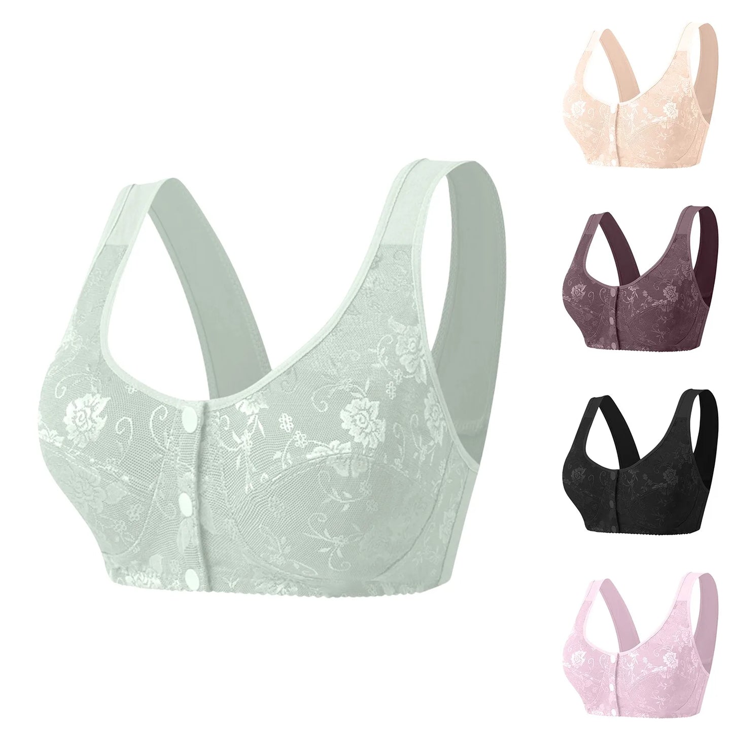 Women'S Front-Clasp Bra Lace Print Vest Design Comfortable Without Underwire Suitable Daily Wear All Season Everyday Home Scenes