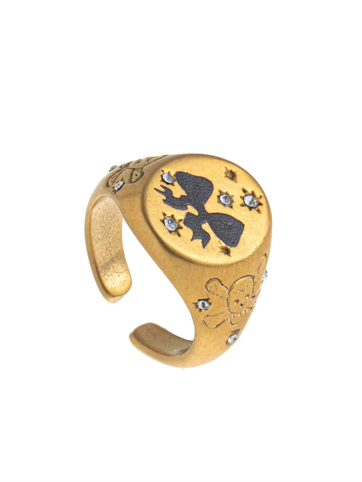 Stainless steel painted bow ring, niche and personalized design, gold-plated and color preserving ring