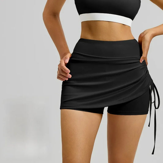 Shirring Sports Skirts with Safety Trousers for Women High Elastic Fashion Casual Fitness Skirts Fake Two Pieces Yoga Skirts