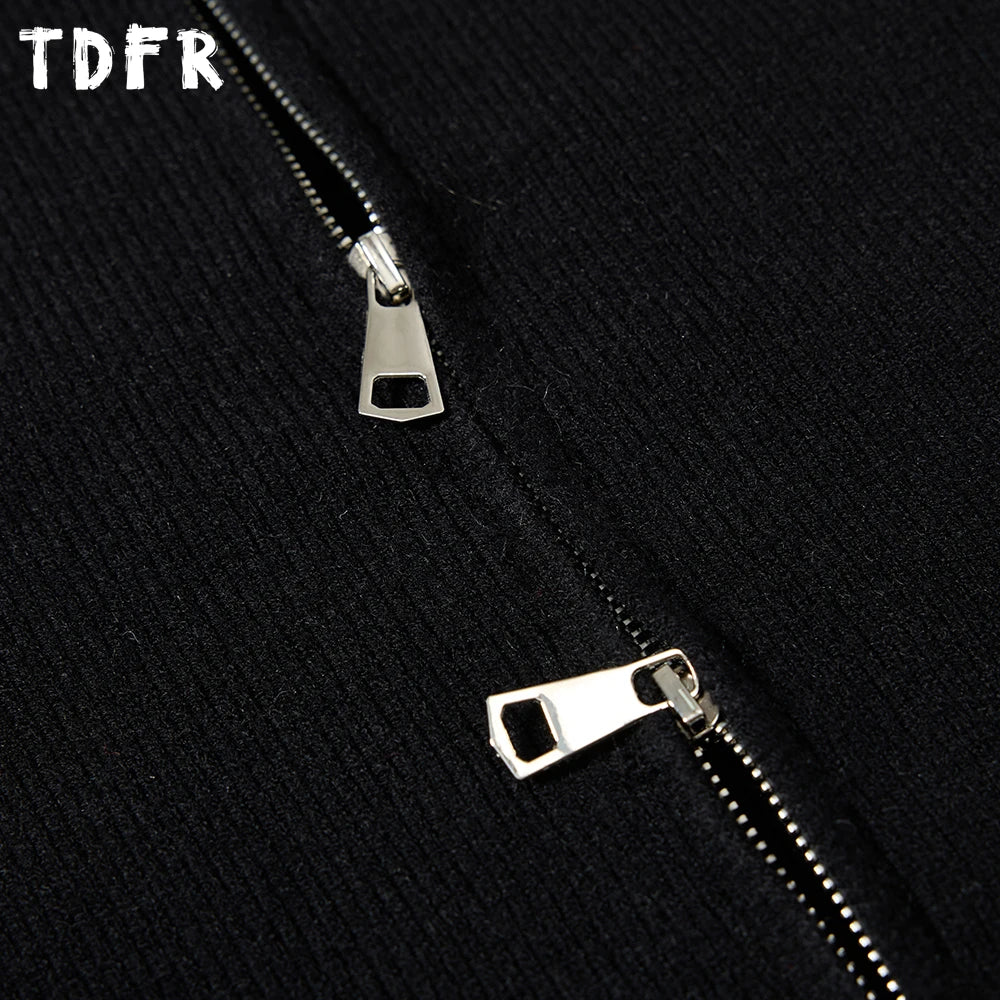 Spliced Sweatercoat Mens Autumn Winter Casual Loose Raglan Sleeve Stand Collar Long Sleeve Knitted Sweater Outerwear Man
