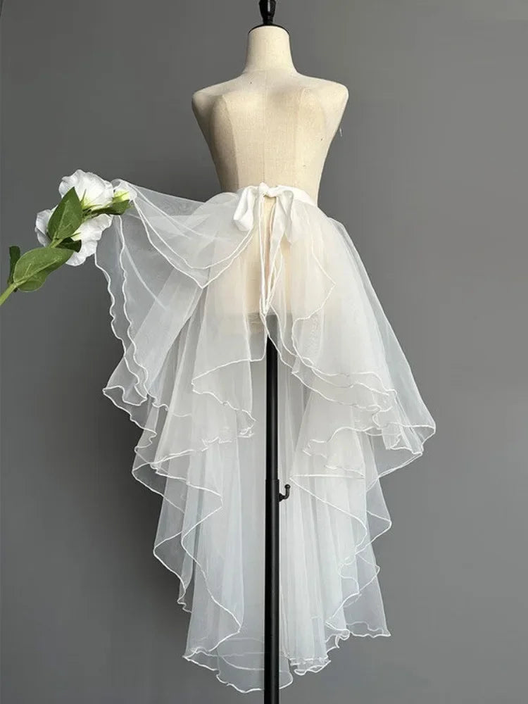 Women Dance Skirts Ballet Gauze Swing Wrap Small Apron Ladies See-through Irregular Bow Tie Knee-length Tailed Mid-length Skirts