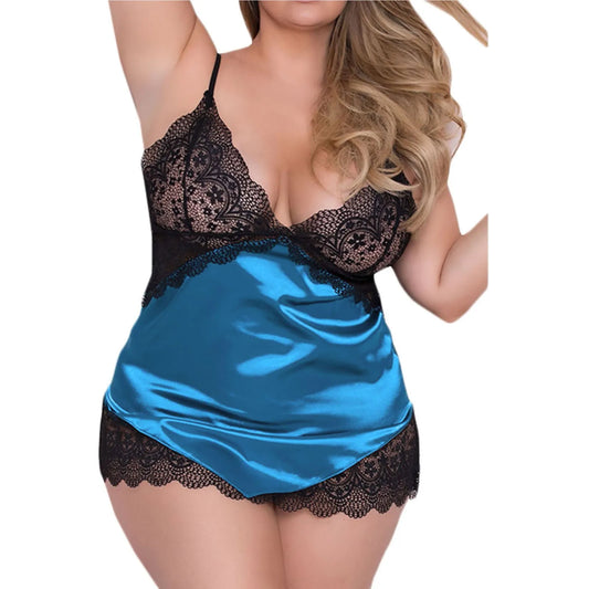New Sexy V-neck Lingerie Night Mini Dress Ladies Sleeveless Satin Nightgowns See-through Lace Sleepwear Nightwear For Women