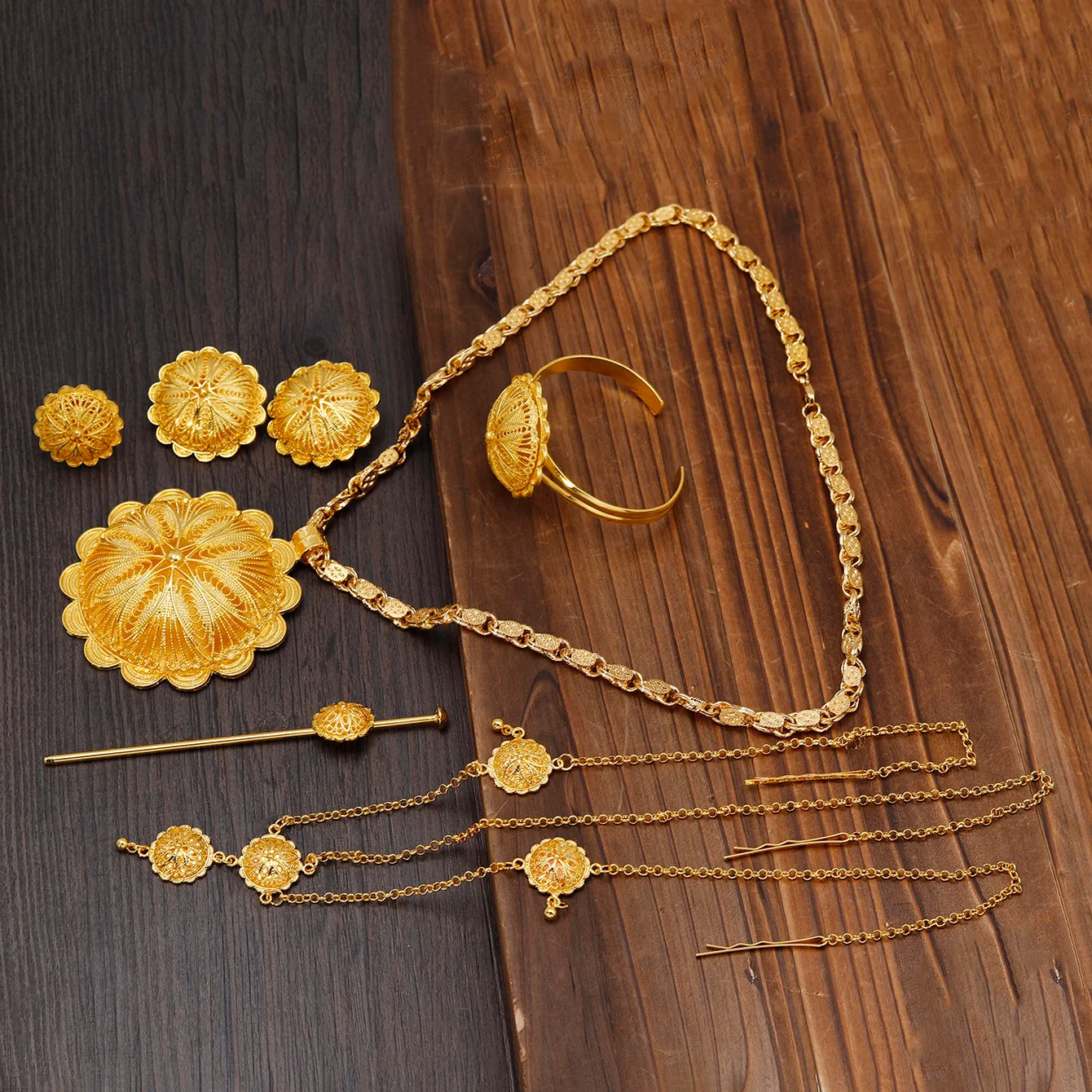 Middle East Jewelry for Women Eritrea Ethiopian Africa Bridal Wedding Pendant Necklaces Earring Ring Bracelet Head Chain Hairpin