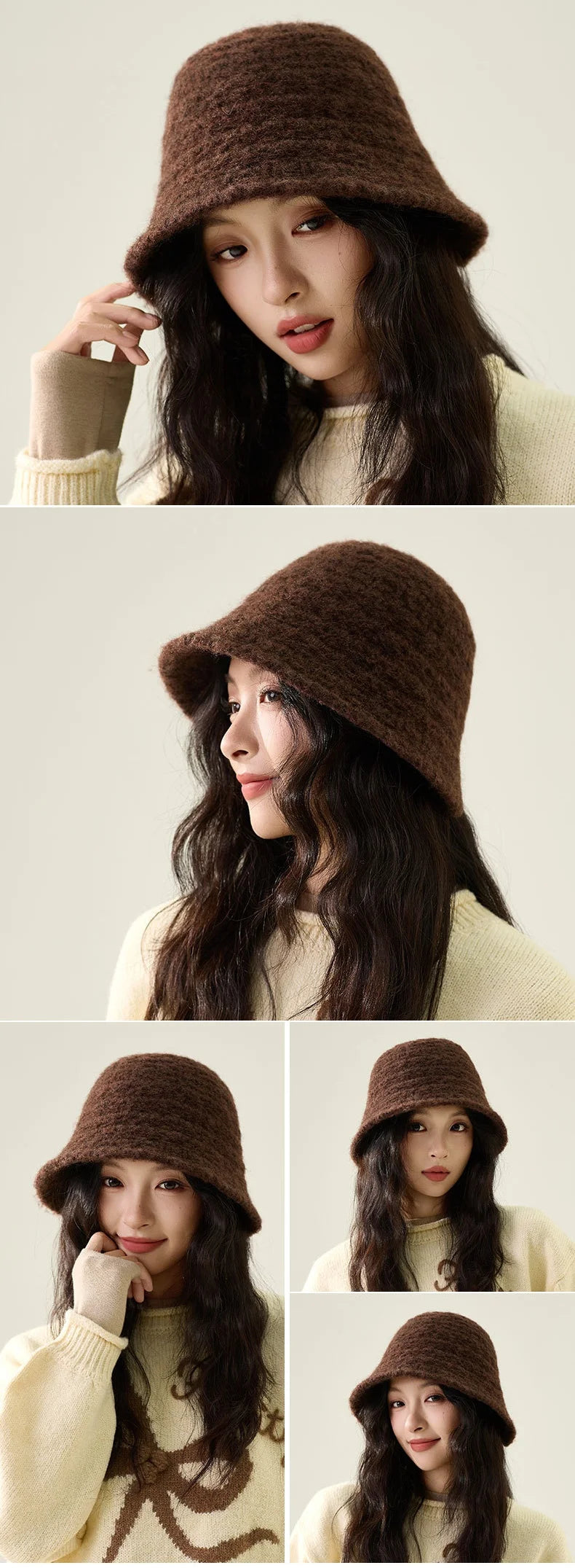 Fisherman's Hat for Women Autumn/Winter Knit Bucket Hat Face-Slimming Textured Bucket Hat Warm and Soft